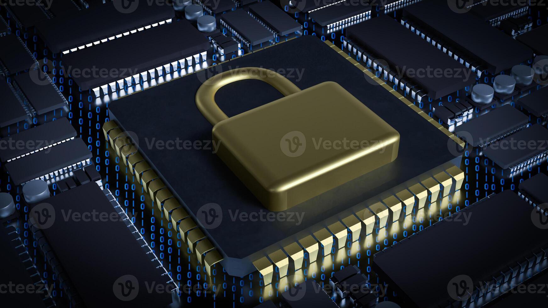 Gold Lock on Chip for Technology or Security photo