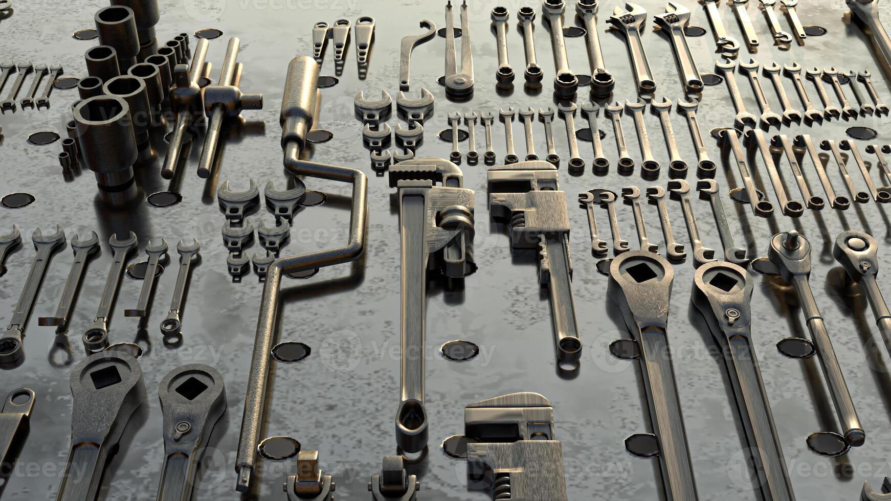 Tool on metal plate for Background concept 3d Rendering . photo