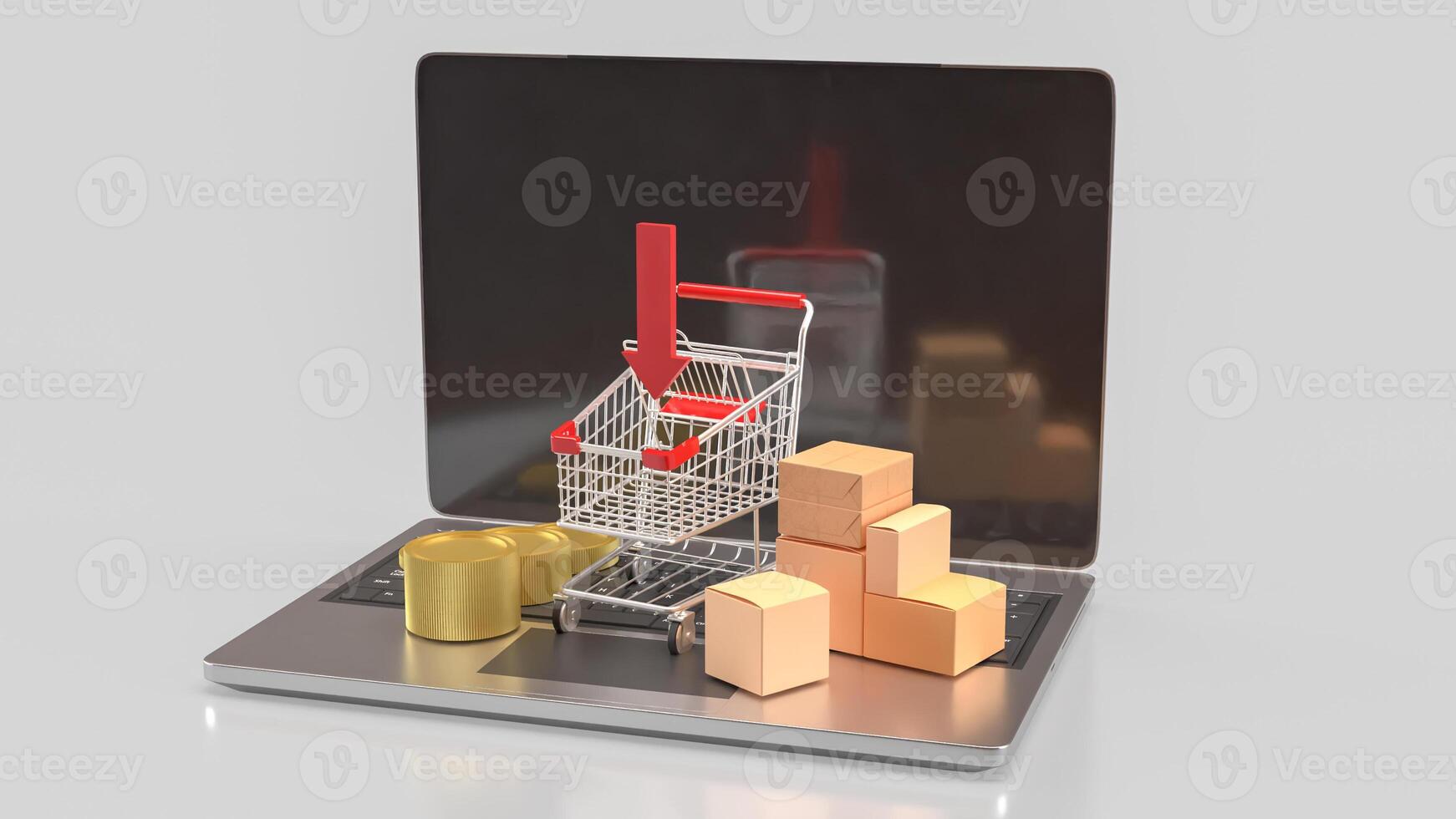 The Shopping cart on notebook for Business concept 3d Rendering. photo