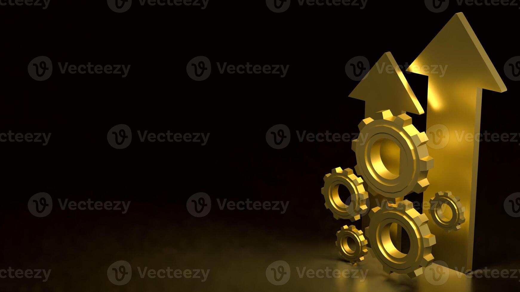 Gold Arrow and Gear for Business concept 3d Rendering. . . photo