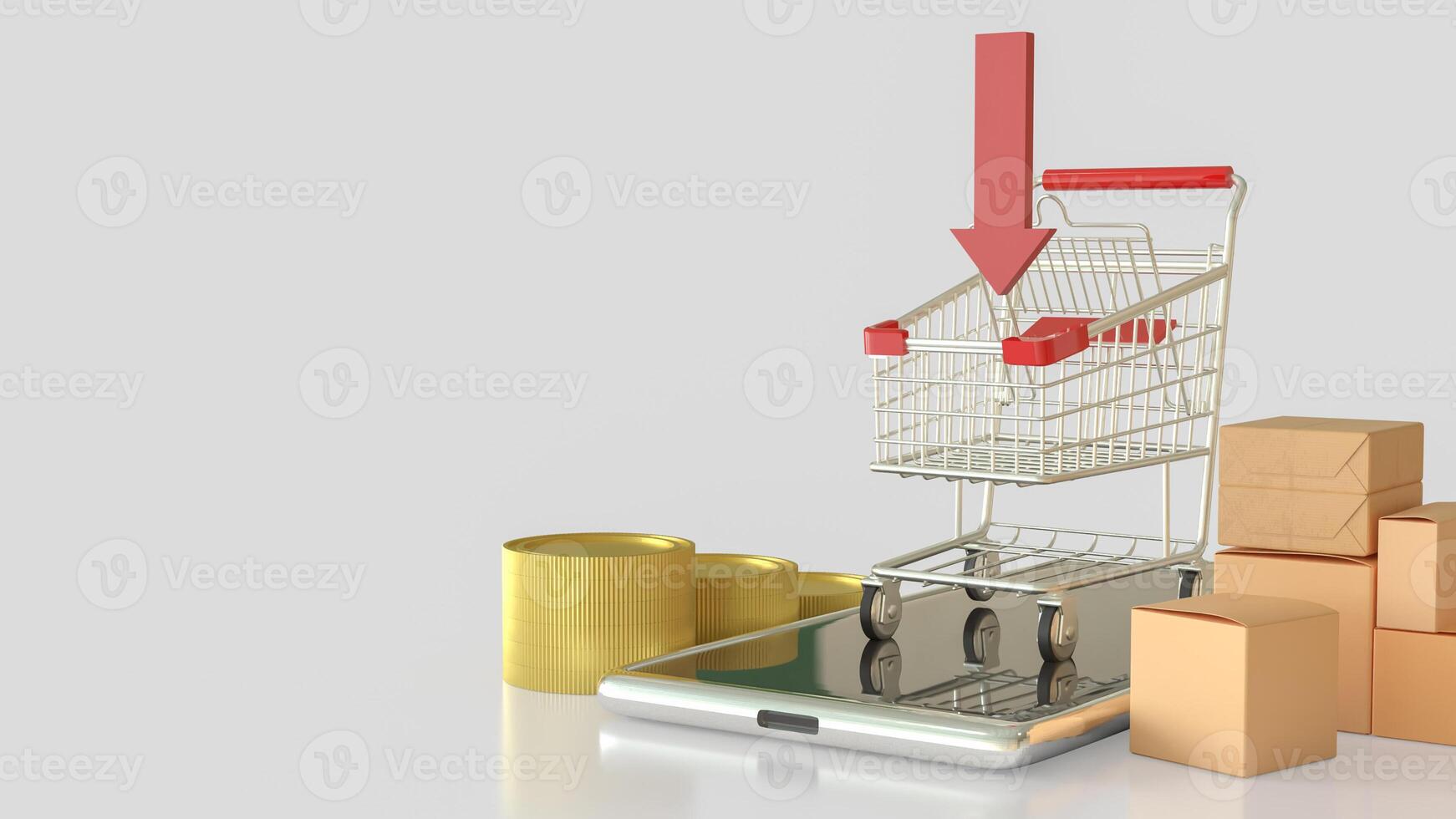 The Shopping cart on mobile for Business concept 3d Rendering. photo