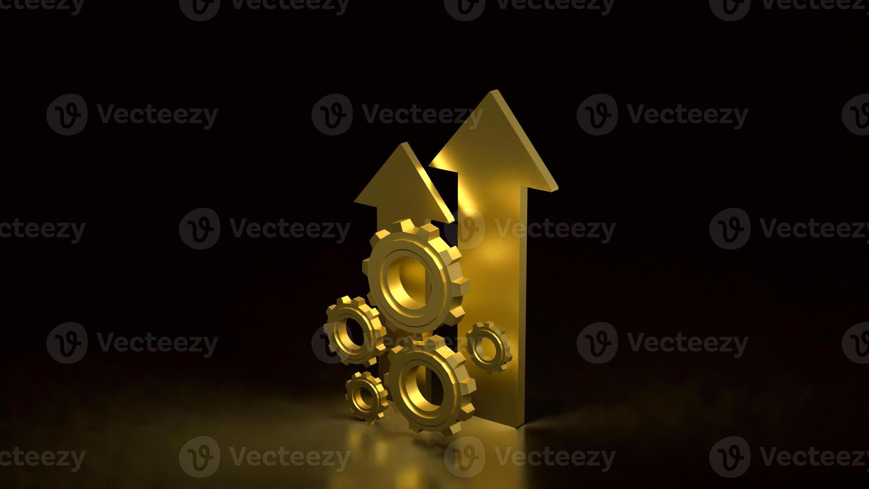 Gold Arrow and Gear for Business concept 3d Rendering . photo