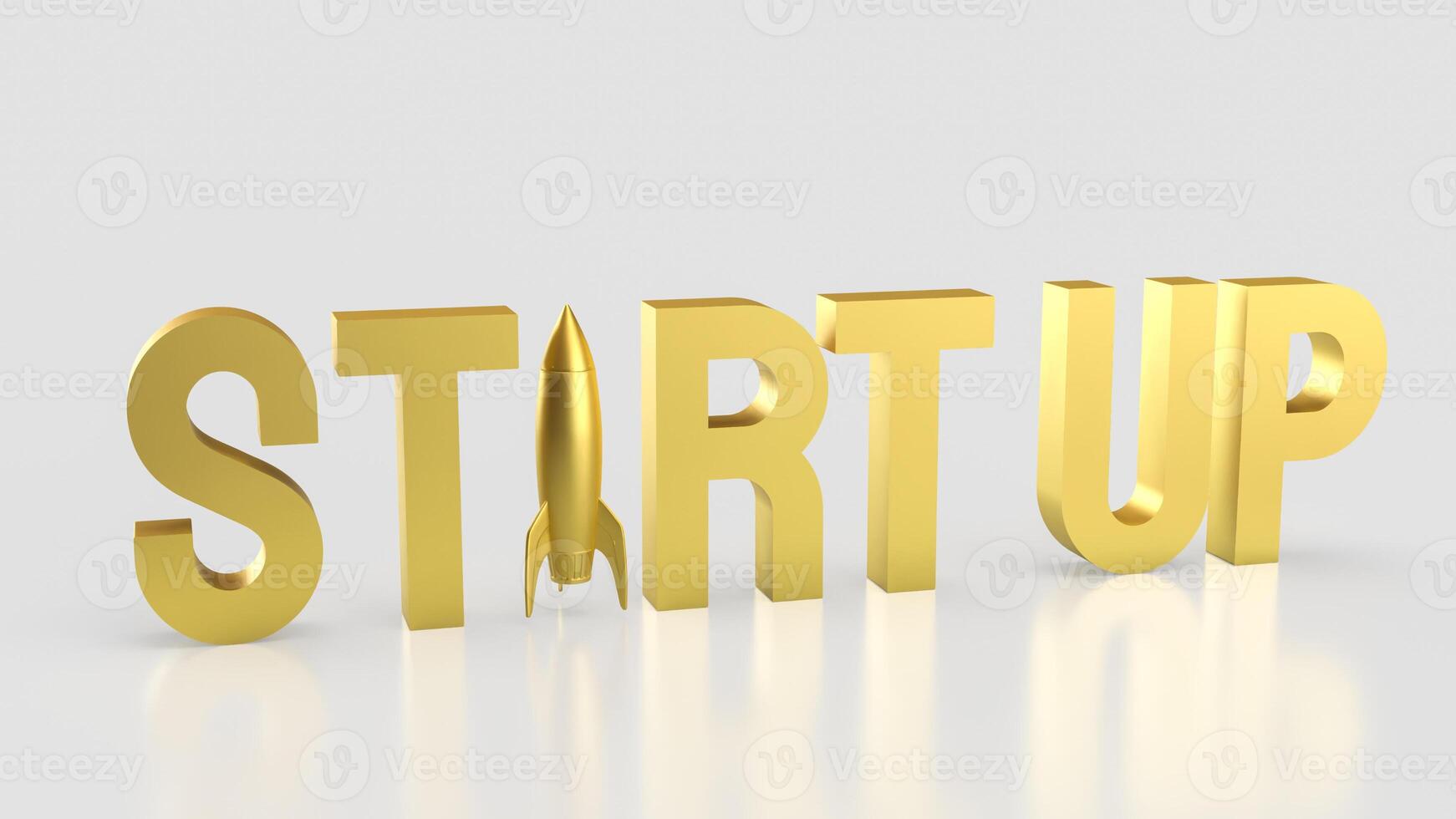 The Gold Start up and Rocket for Business concept 3d Rendering. photo