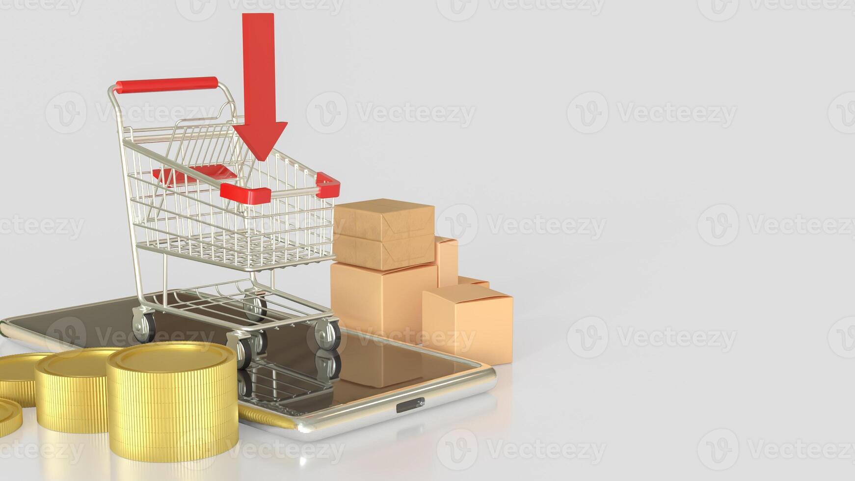 Shopping cart on mobile for Business concept 3d Rendering. photo