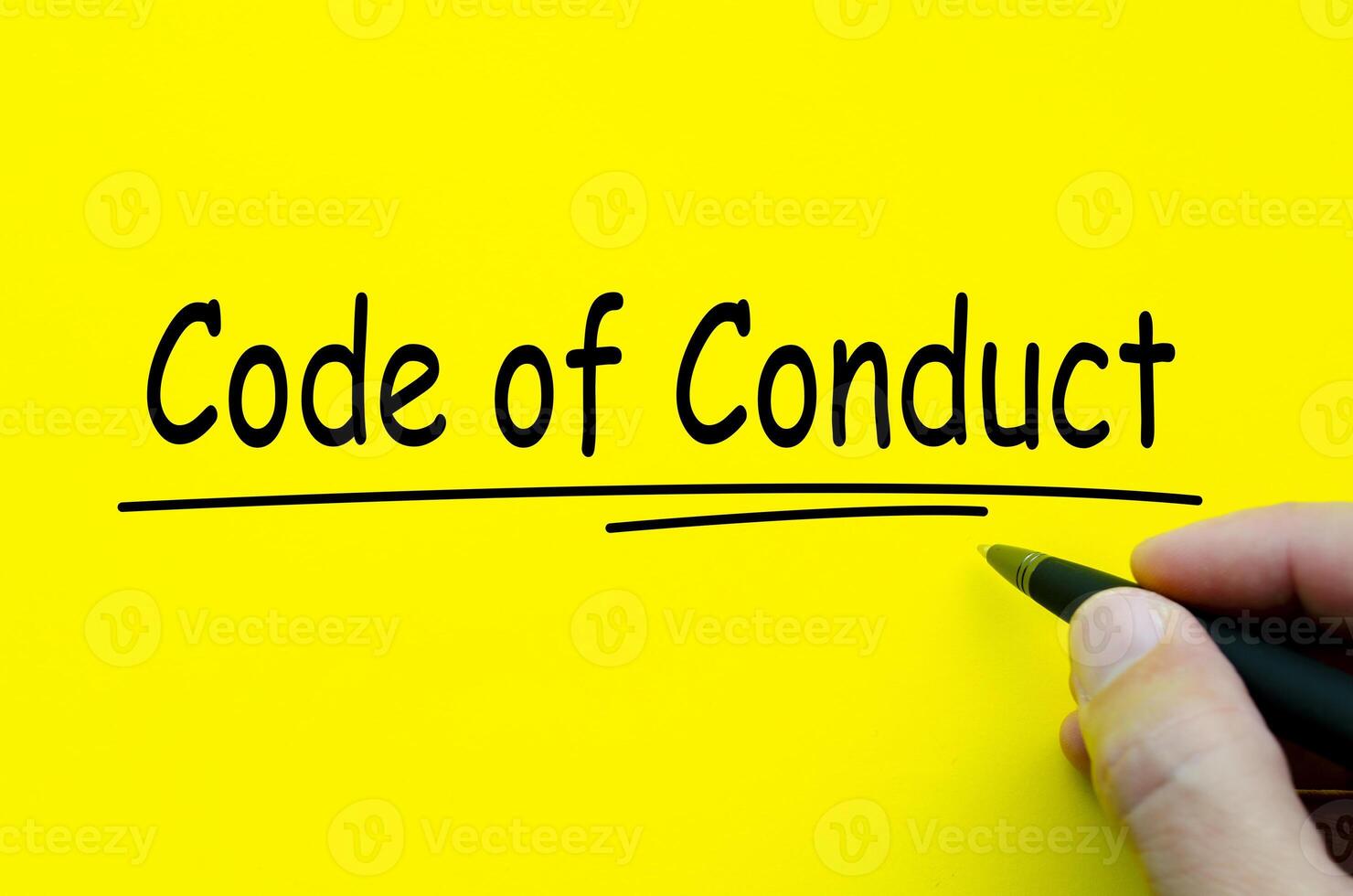 Code of Conduct text on yellow notepad. Business culture concept photo