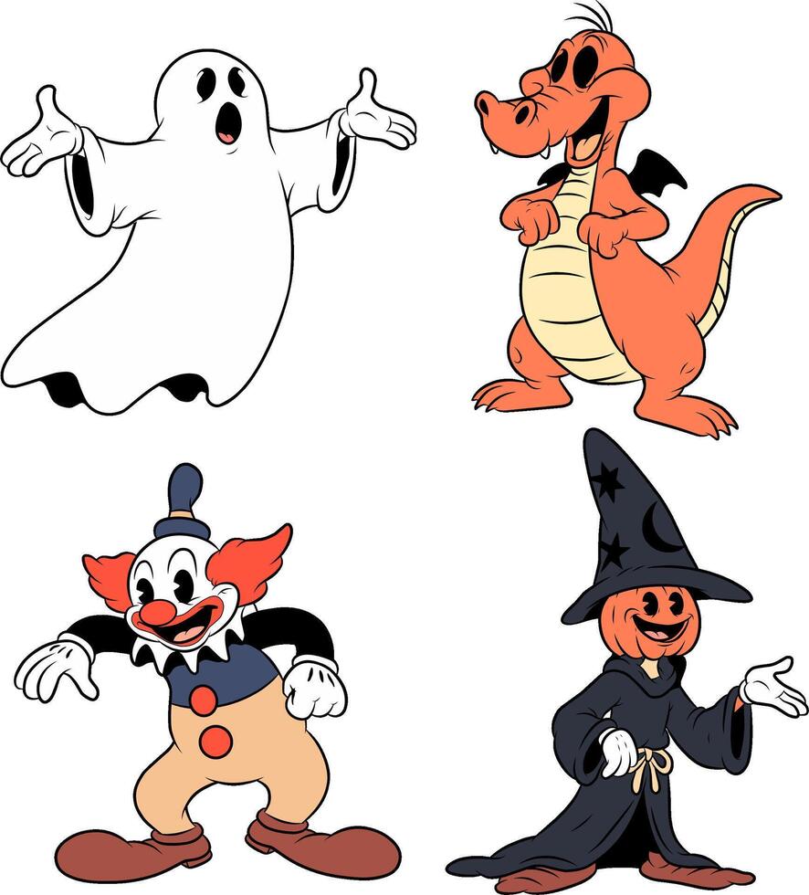 Ghost,western dragon,clown,and witch pumpkin vektor illustration with classic cartoon style of halloween theme vector