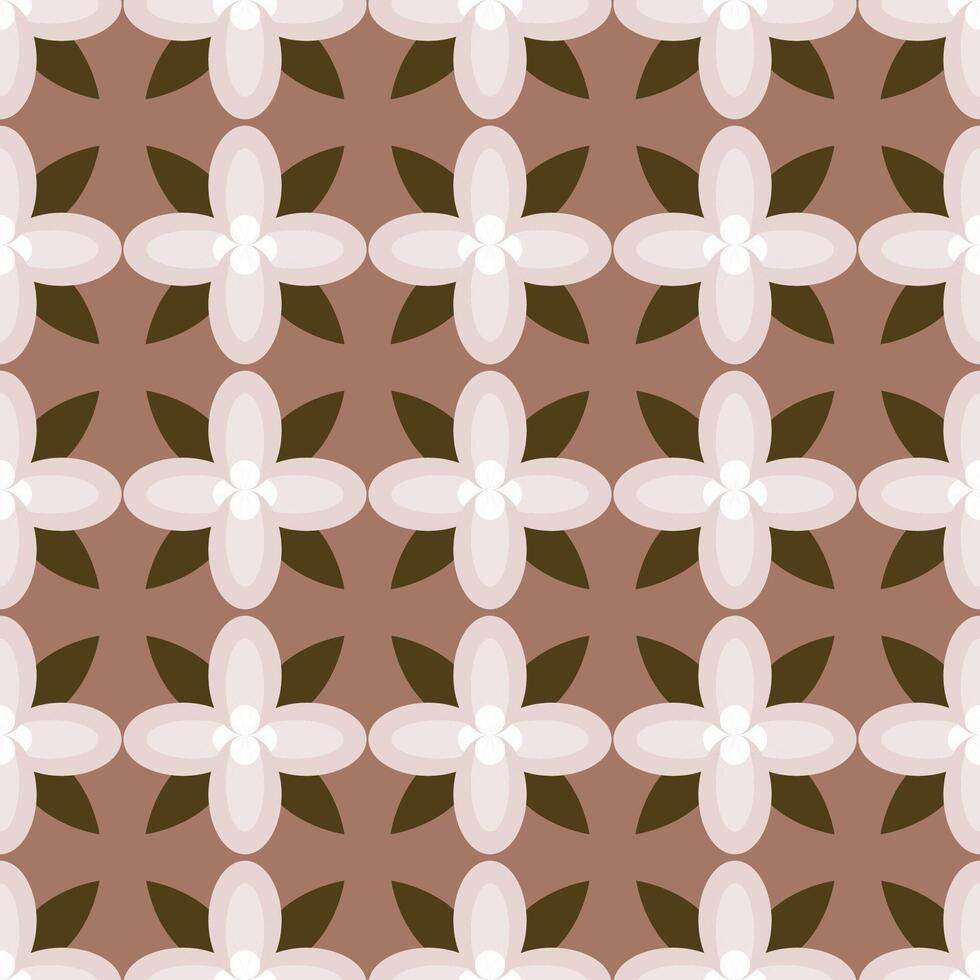 Retro seamless pattern of small geometric flowers with leaves in brown colors in mid-century modern style vector