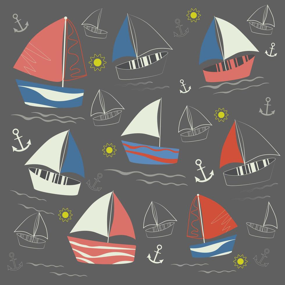 Bright picture collage of small boats sailing vector