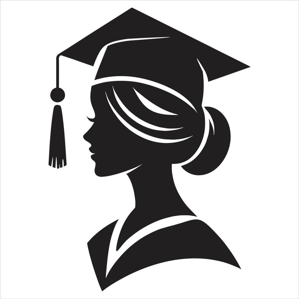Elegant Female Graduate in Cap and Gown Silhouette for Graduation Ceremony and Education Design vector