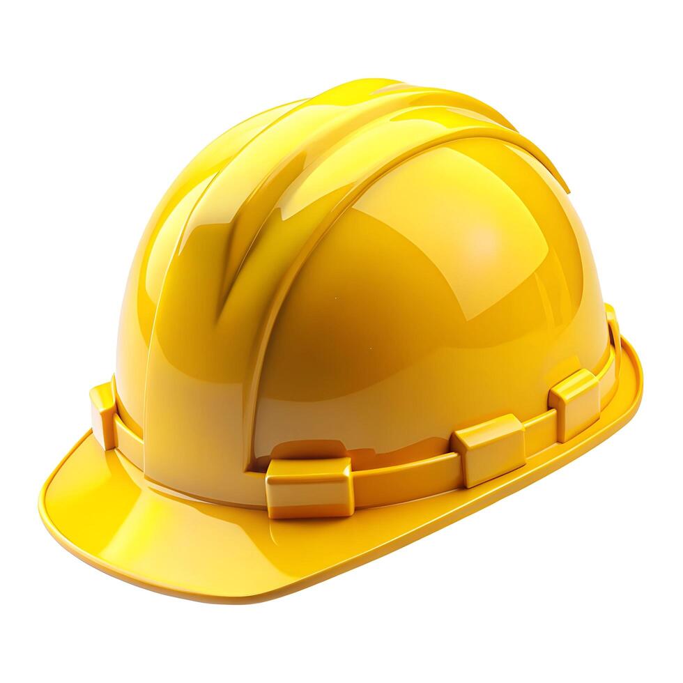 Front view of A new yellow safety helmet isolated on white background. Clipping path. photo