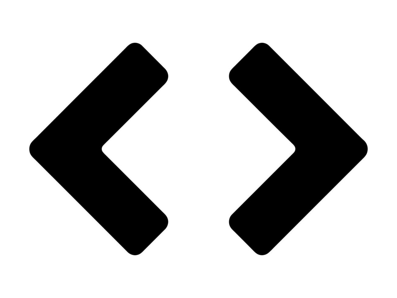Two black arrows pointing in opposite directions, or stylized quotes, or brackets, isolated on white background. vector