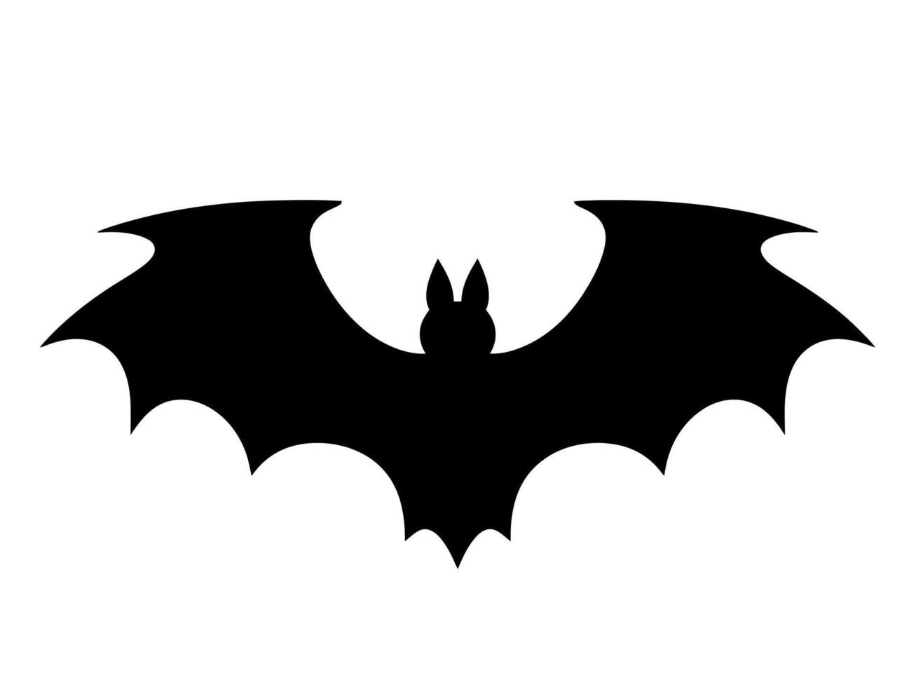 A bat silhouette with wings spread and a small face, set against a white background. Design element for Halloween illustrations. vector