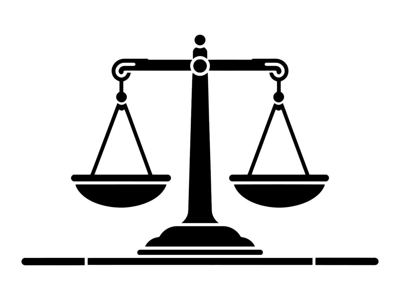Black and white illustration of a balance scale, commonly used to symbolize justice or fairness in legal systems. vector