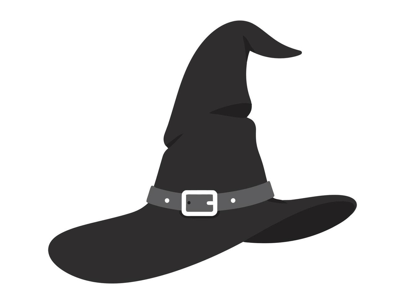 Black witch hat isolated on white background. Perfect for Halloween designs, magic themes, costume parties or spooky illustrations. Flat graphic. vector