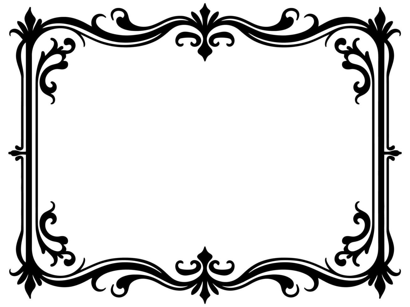 Elegant black frame with baroque elements. Perfect for invitations, cards, logos, or decorative designs. Illustration, easily customizable. vector