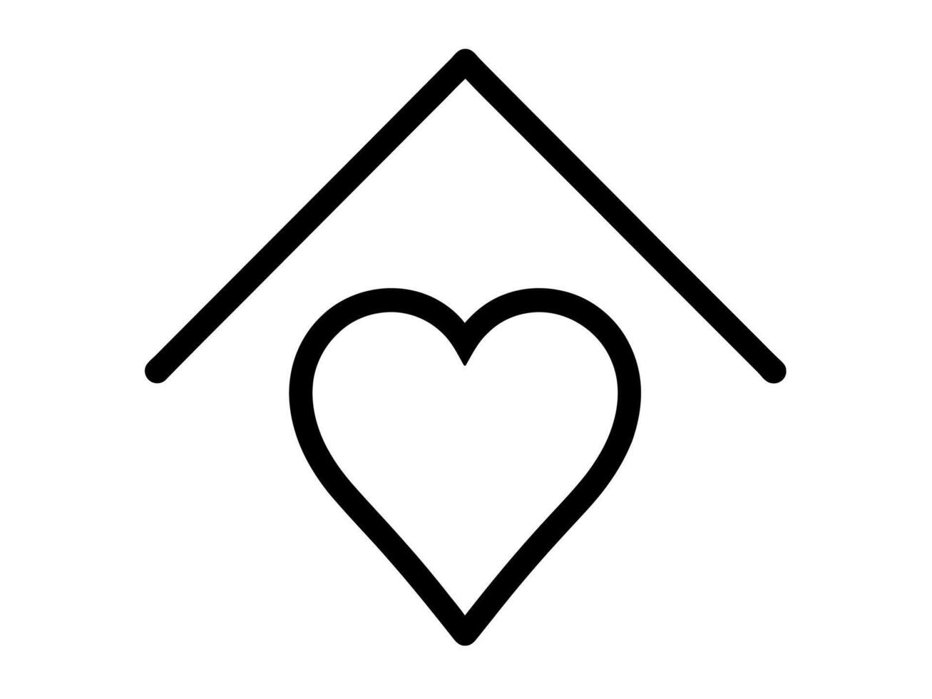 Simple line art icon depicting a heart inside a house shape. Perfect for concepts related to love, family, home, real estate, comfort and security. Black and white illustration. vector