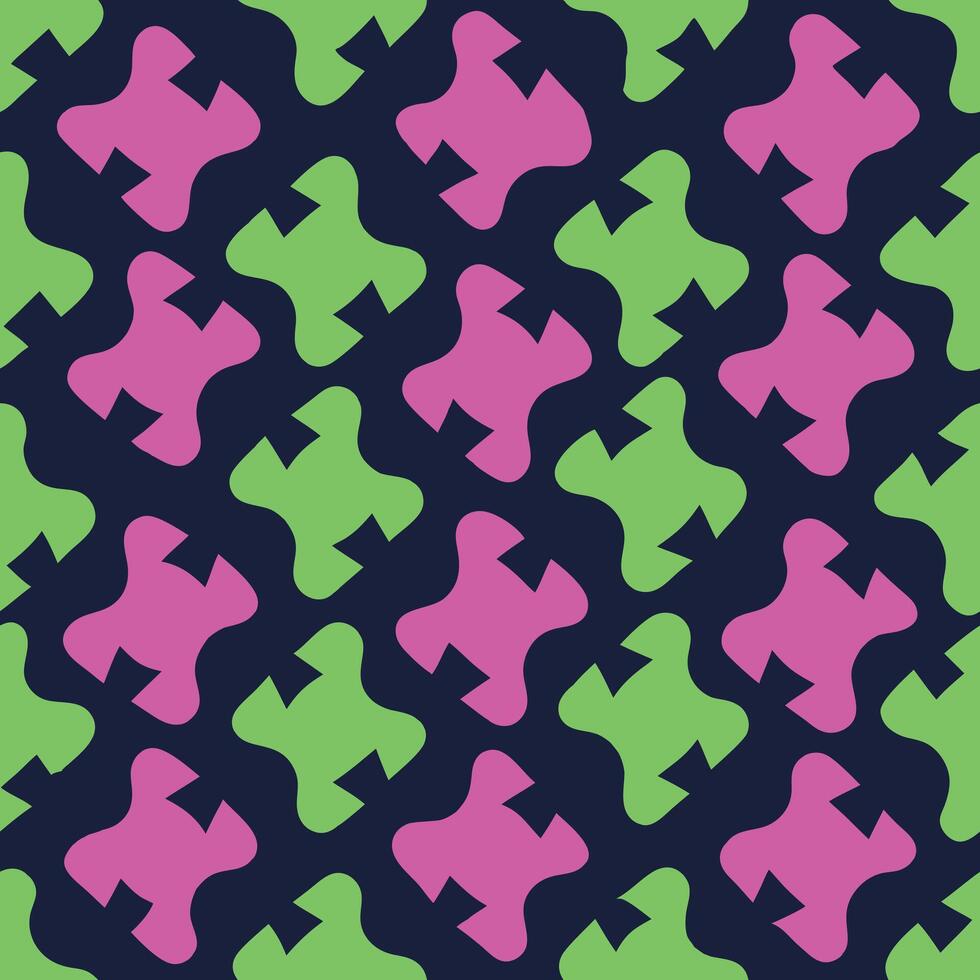 A pattern with pink and green shapes on a dark background vector