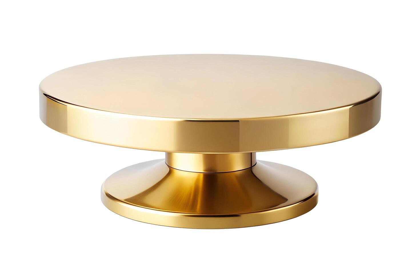 Golden circular platform on a matching yellow background, perfect for product display or presentation photo