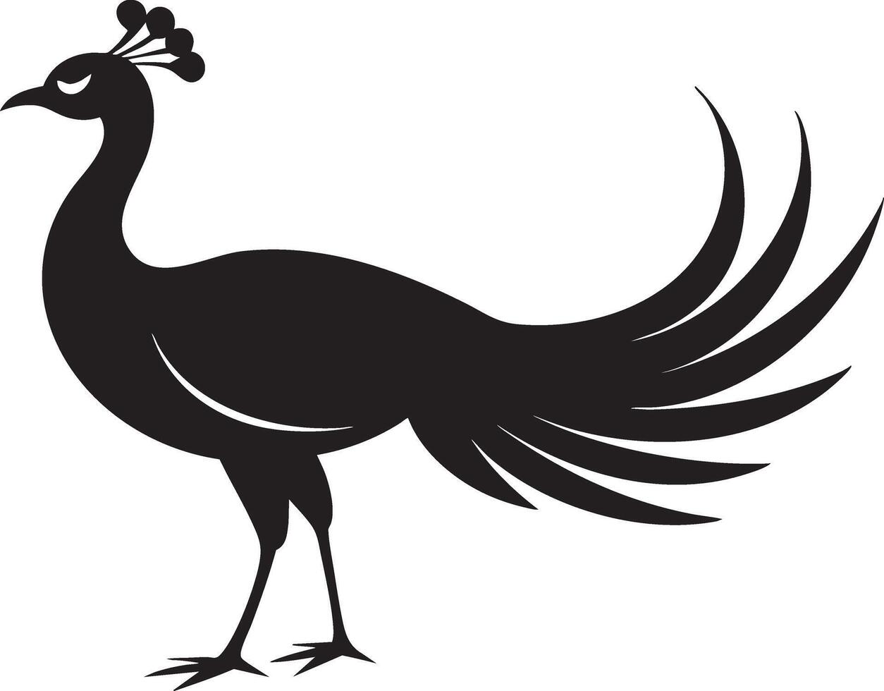 A black and white silhouette of a peacock vector