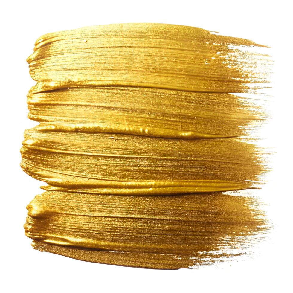 Gold color brush stroke isolated on white background. photo