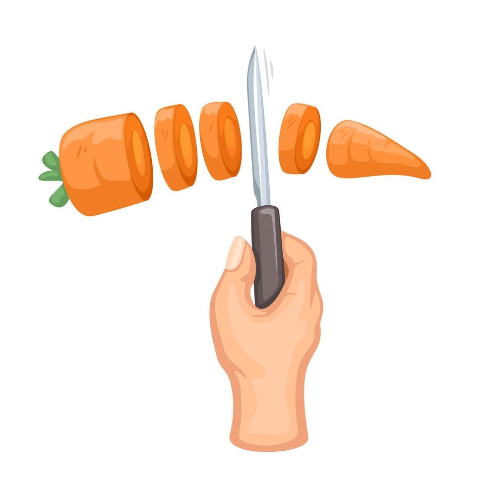 Hand Slice Carrot Vegetable Symbol Cartoon Illustration vector