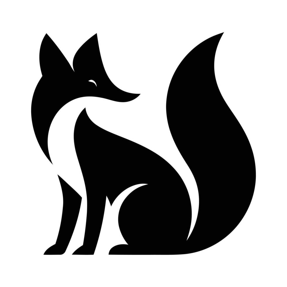 Stylish Black and White Silhouette of a Sitting Fox, Fox icon, Fox logo, Fox silhouette. vector