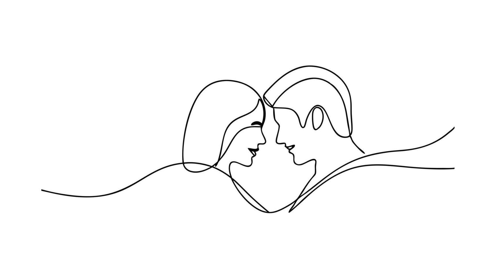 Continuous Line Art Couples Romantic Heart Shape Faces Love vector