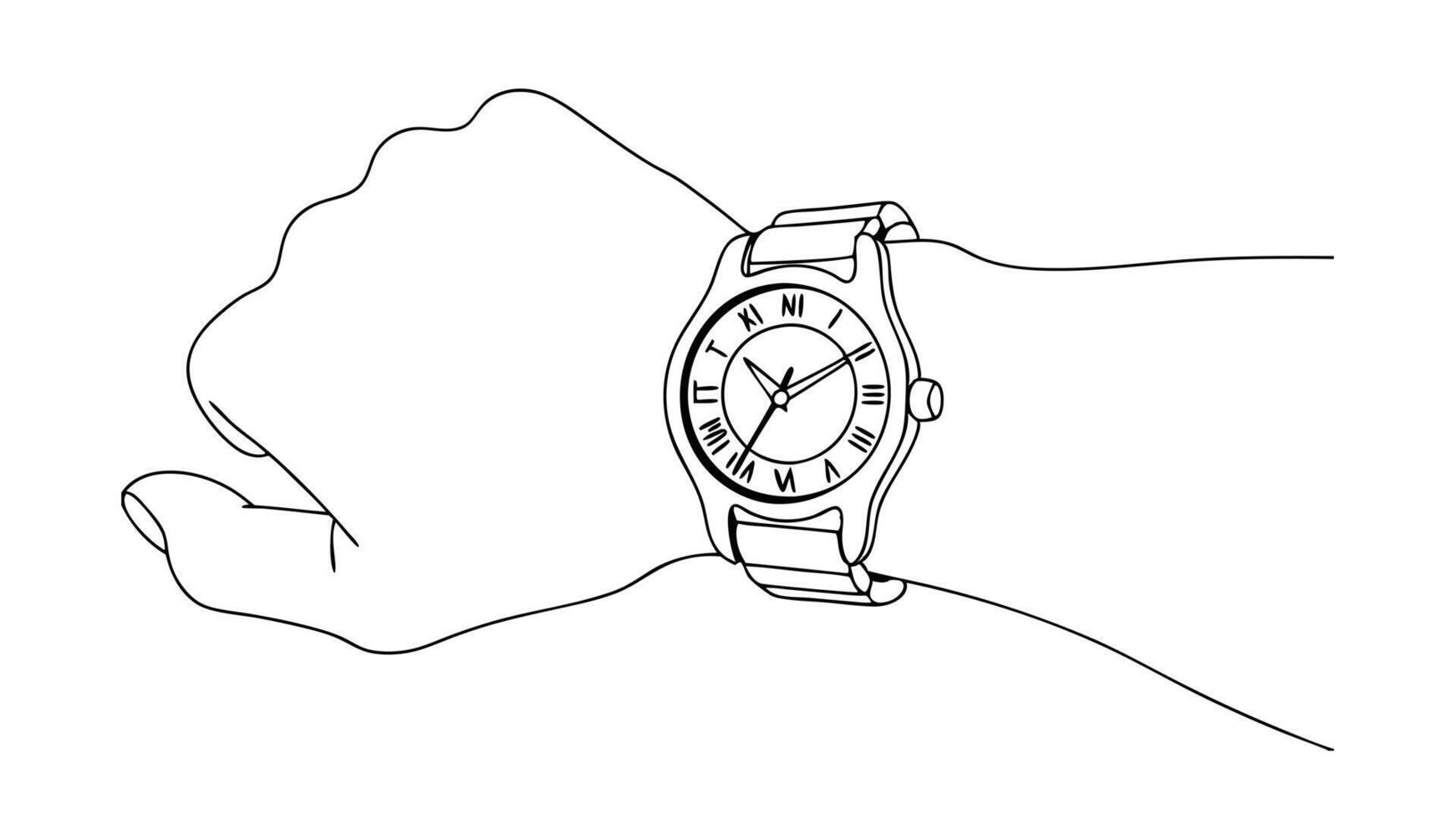 Wristwatch Timepiece Line Art Drawing Elegant Analog Clock Design vector