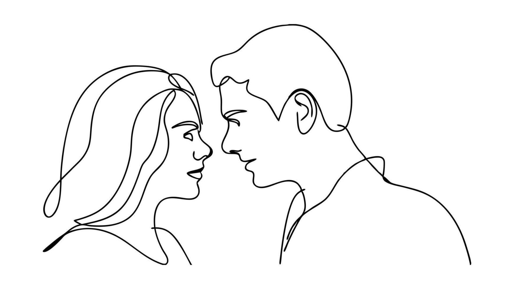 Romantic Couple Line Art Drawing, Minimalist Love, Faces Close, One Line, Elegant Design, Modern Art vector
