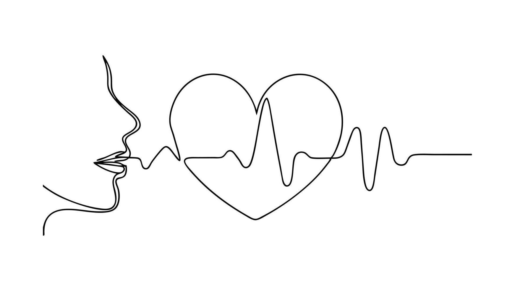 Continuous Line Art Heartbeat, Breath, Love, Life, Single Line Drawing, Minimalist, Abstract, Profil vector