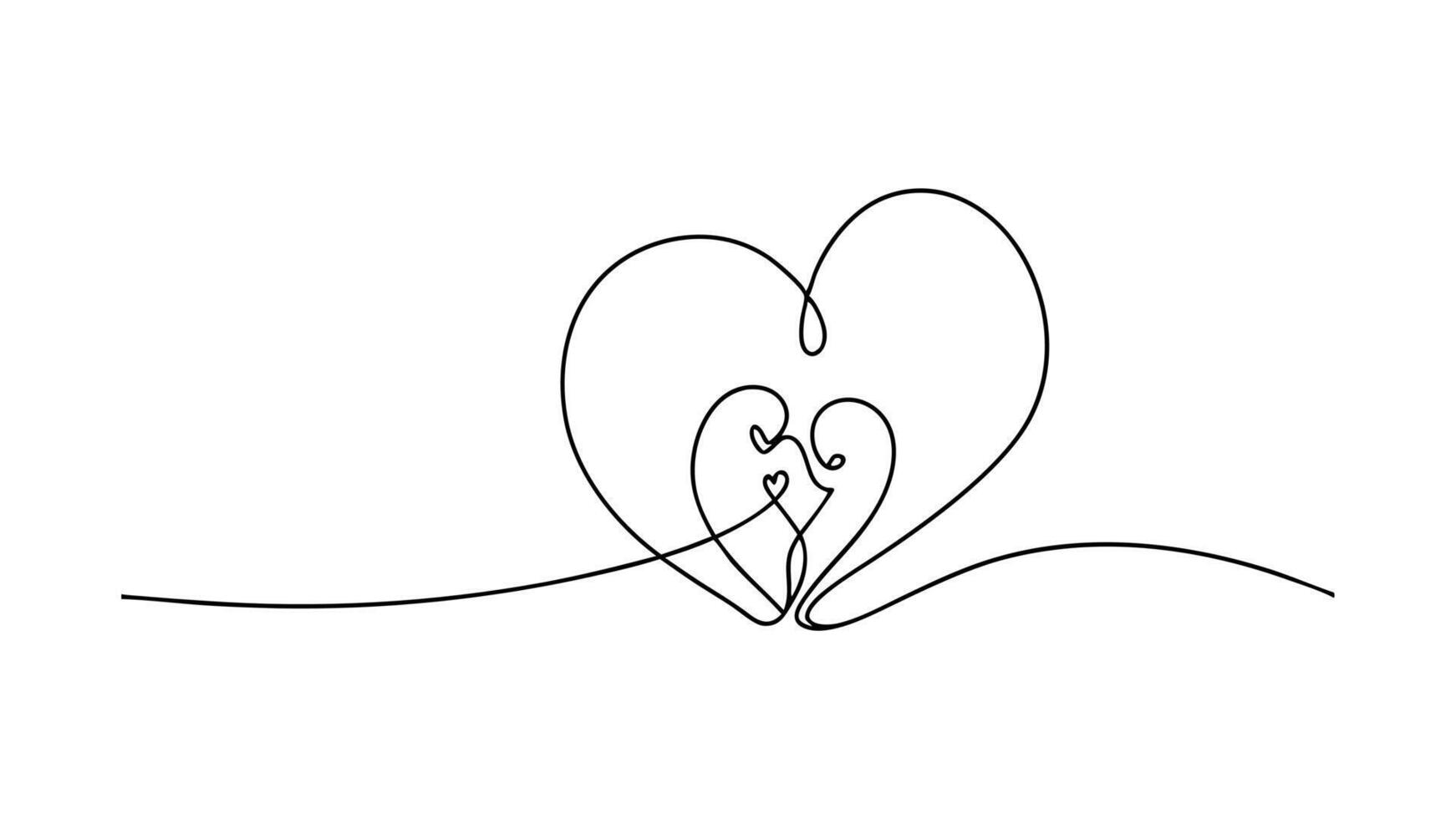 Continuous Line Art Two Hearts, Love, Romance, Couple, Minimalist, Abstract, Single Line, Drawing, E vector