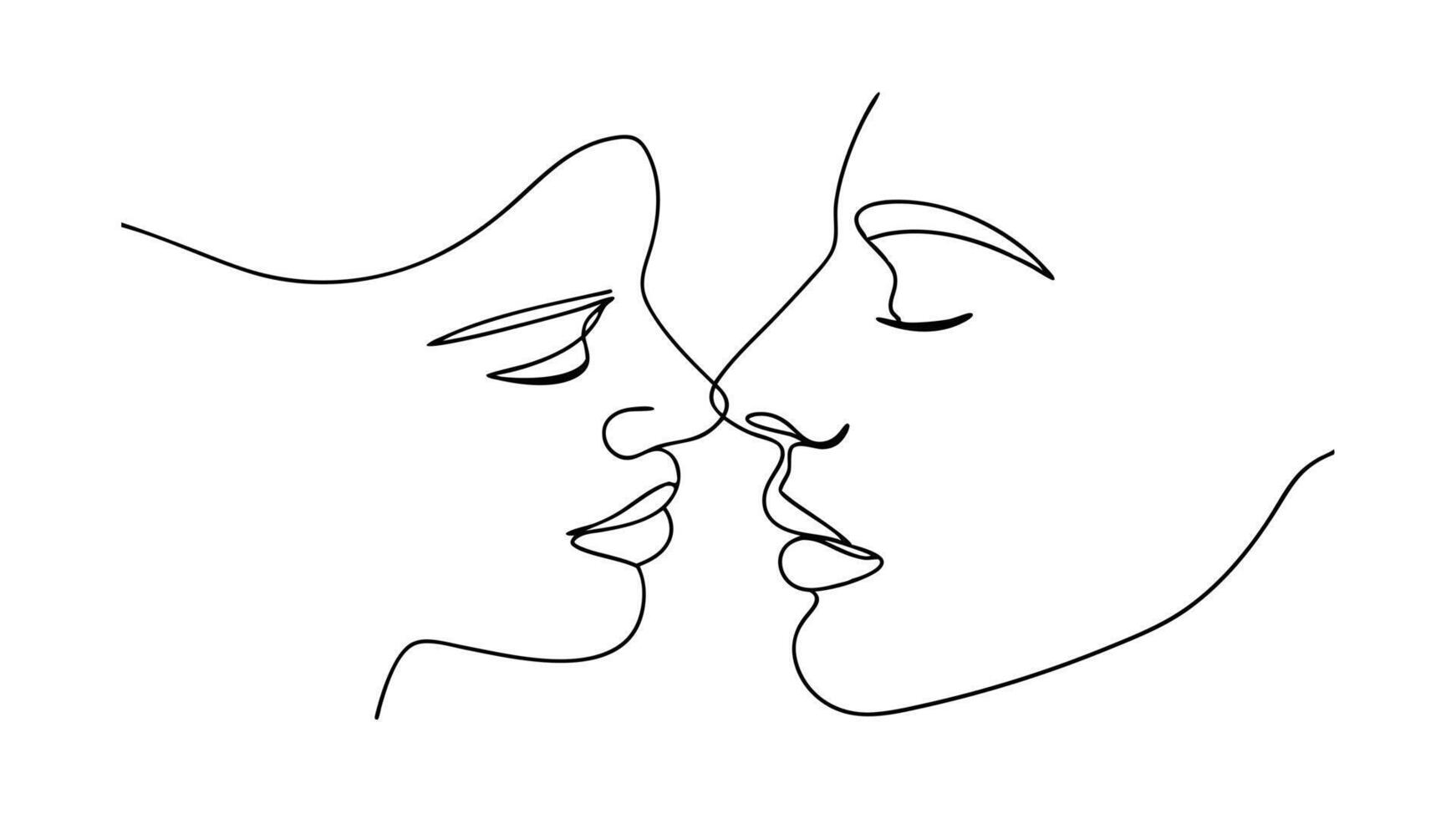 Abstract OneLine Drawing Couple Kissing Romantic Minimalist Art vector