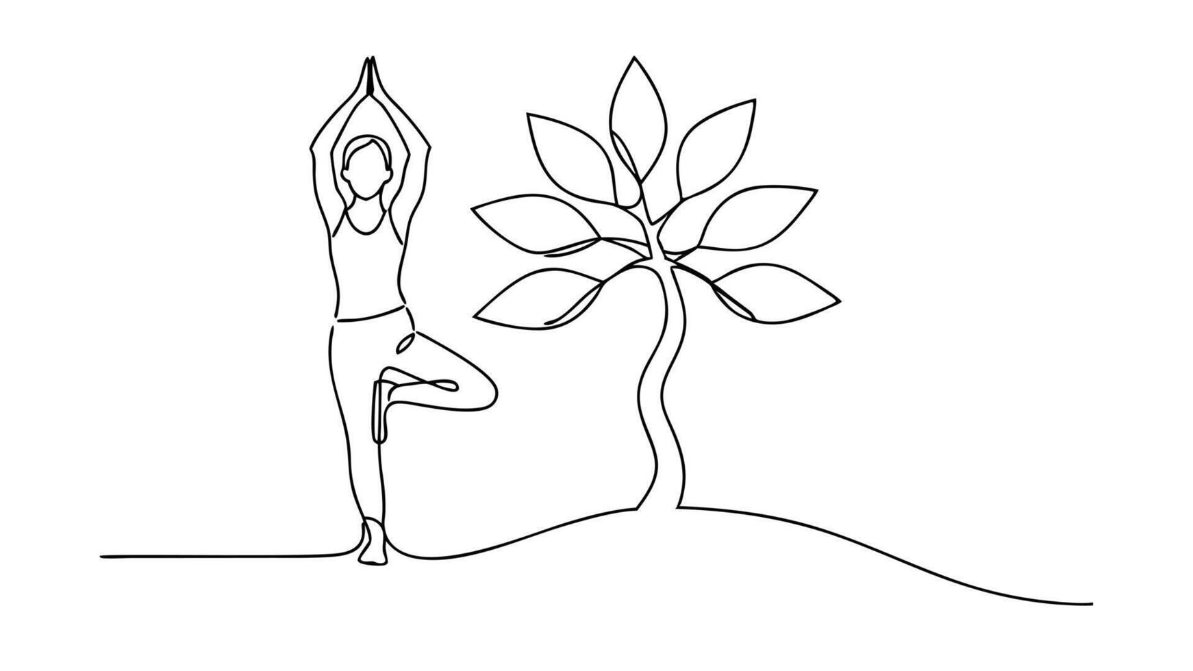 OneLine Yoga Tree Pose Mindfulness, Wellness, Nature, Balance vector