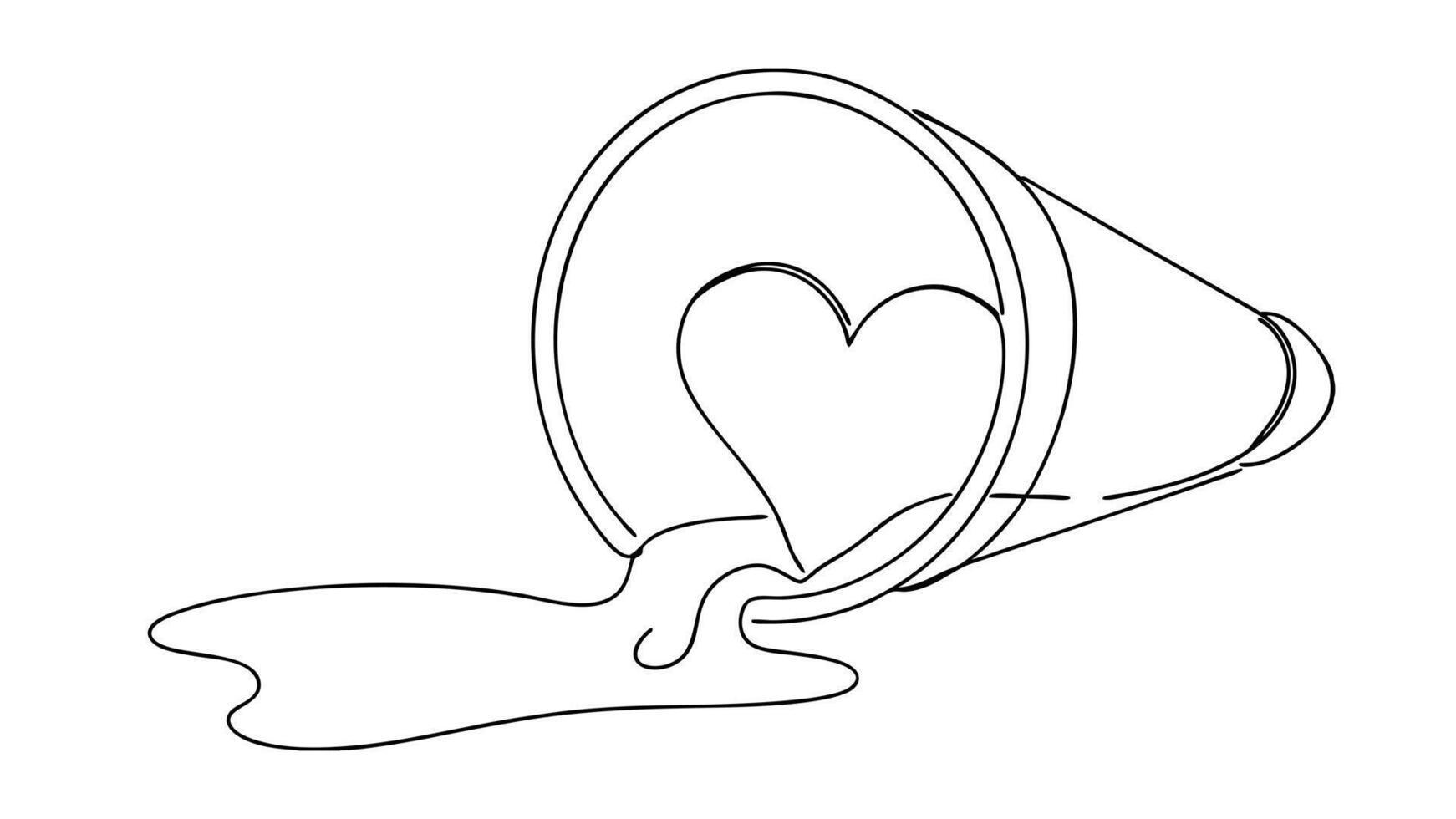 Spilled Heart Loves Overflowing Bucket, Line Art, Simple Design vector