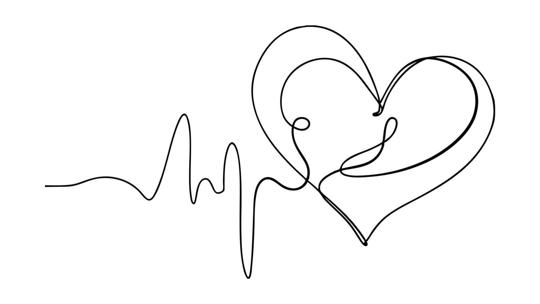 Continuous Line Art Heartbeat Pulse Love Graphic Design vector