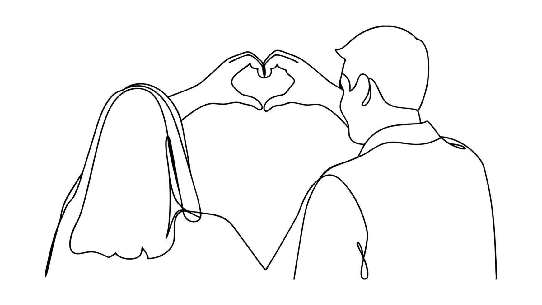Couples Love Heart Hands Silhouette Minimalist Line Art Drawing vector