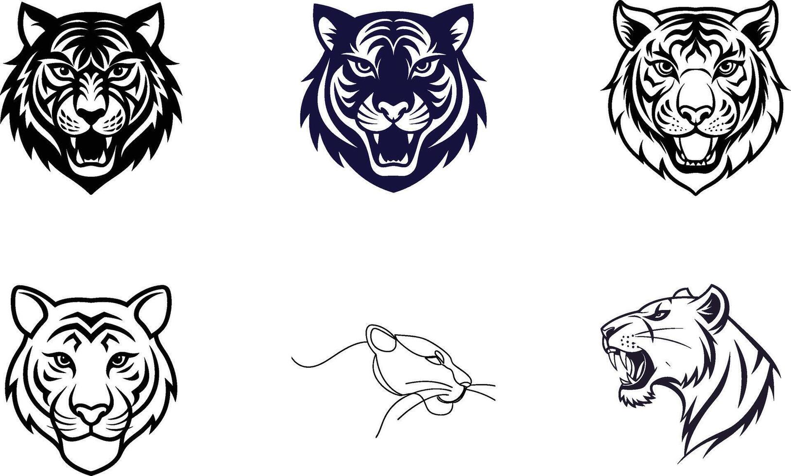Tiger Head Designs Black, White, and Stylized Illustrations vector