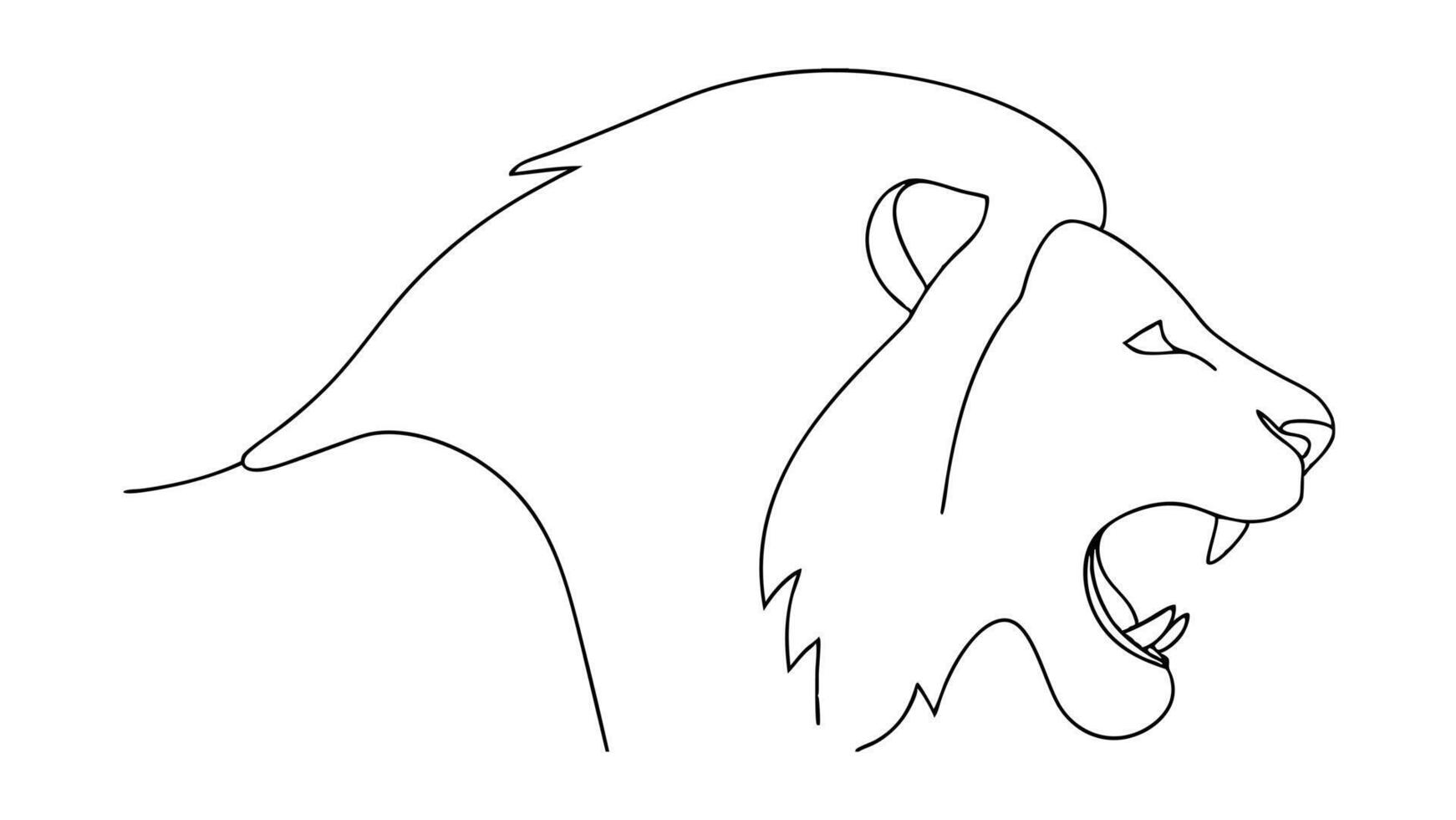Majestic Lion Profile OneLine Drawing, Wild Cat, African Animal, Feline Art, Elegant Sketch, Roaring vector