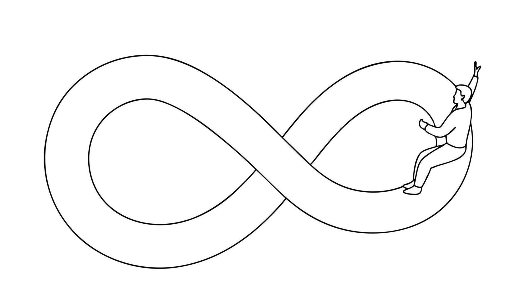 Infinite Loop Man Riding Endless Cycle, Continuous Journey, Progress Symbol, Life Cycle, Eternal Mot vector