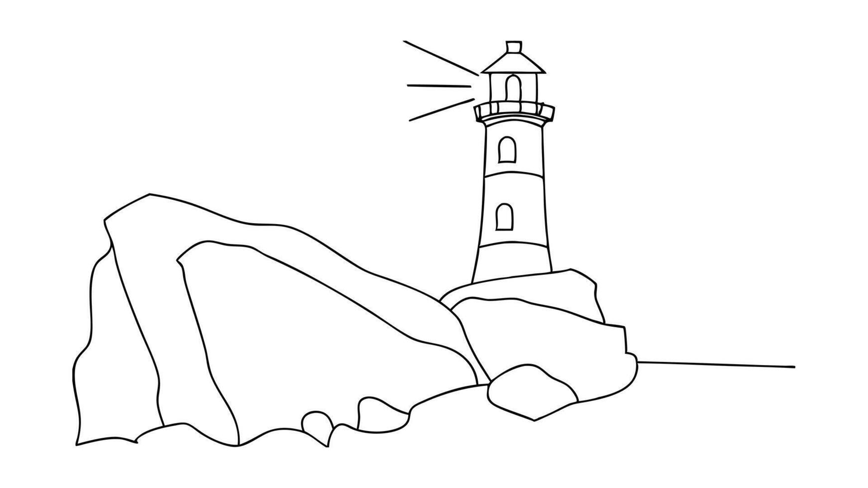 Coastal Lighthouse Drawing Beacon, Rocks, Ocean, Light, Guidance vector