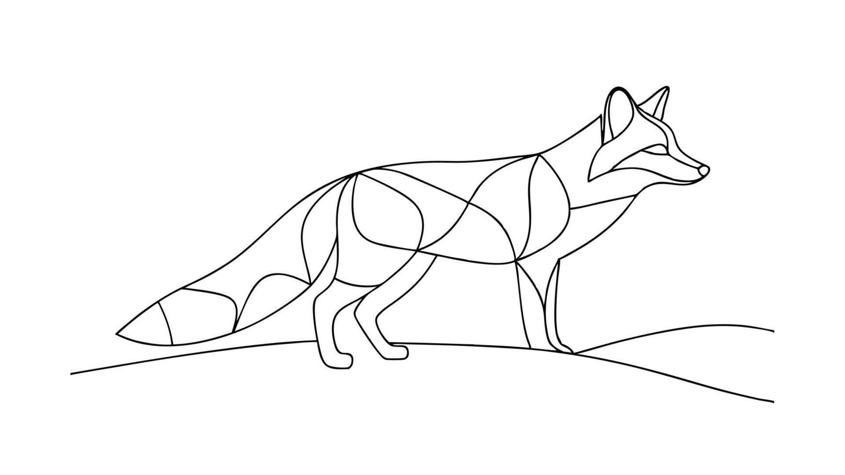 Elegant Line Art Fox Drawing, Wild Animal Illustration, Single Line vector