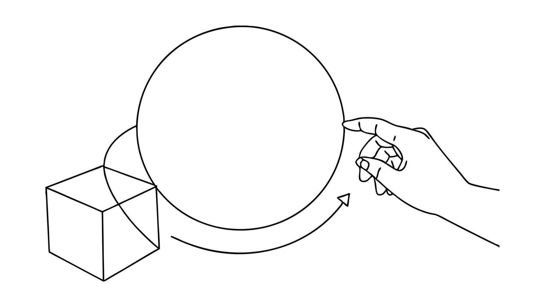 Hand Rotating Cube Around Sphere Geometric 3D Shapes Illustration vector
