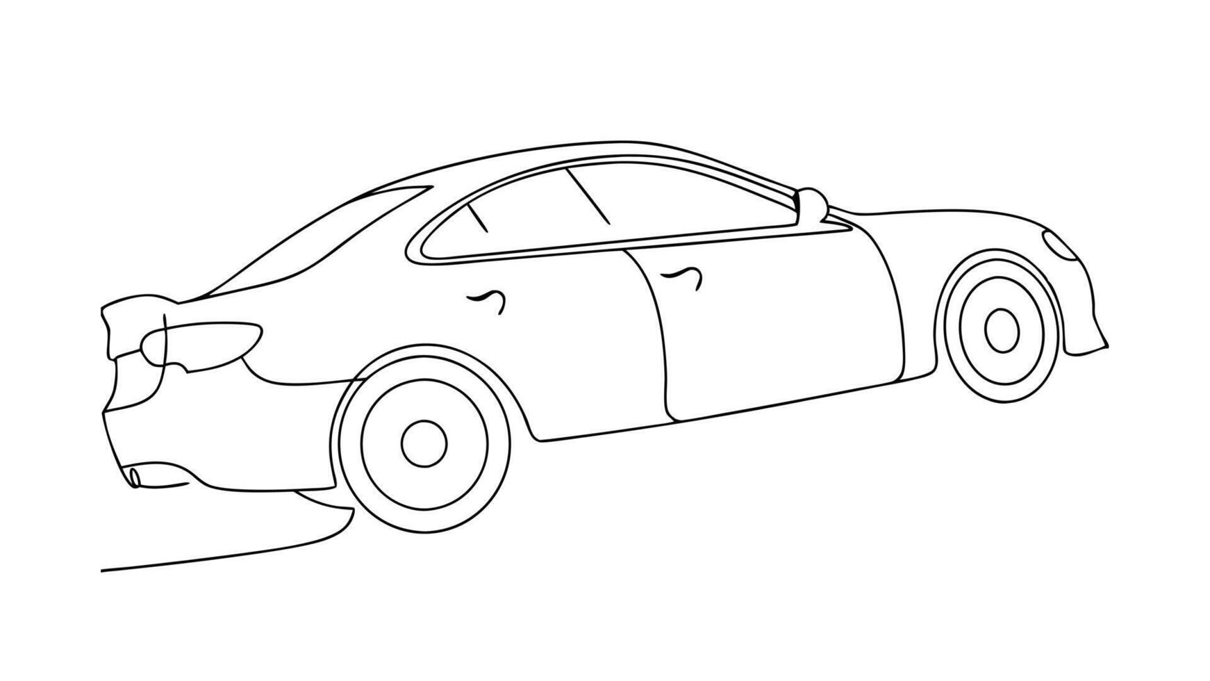 SingleLine Coupe Car Drawing Side View, Wheels, Design vector