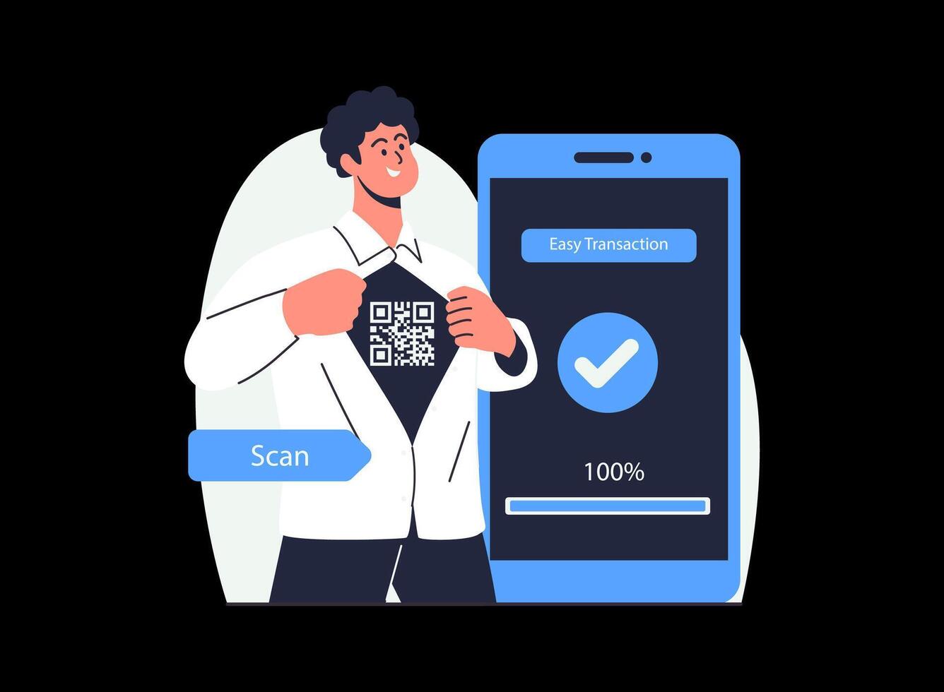 Illustration of an Barcode Scanner Easy Transaction Cartoon Character vector