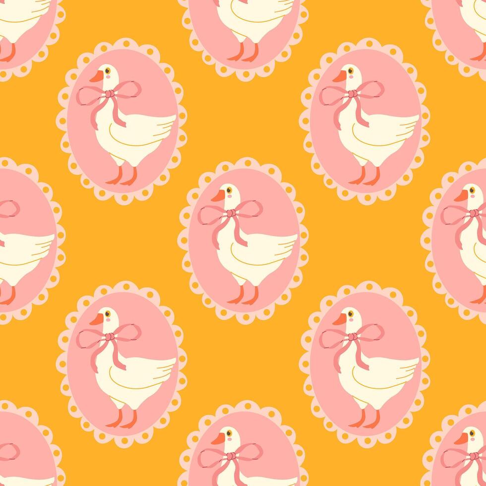 Seamless pattern with cute geese with a bow in a frame vector