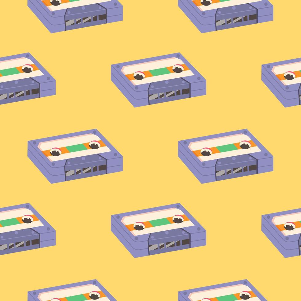 Vintage seamless pattern with 90s music cassettes in lofi style vector