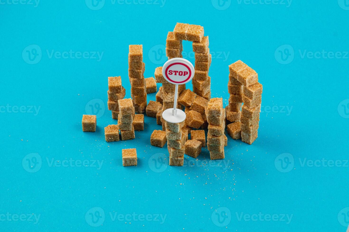 Sugar cube structures with a stop sign create a playful environment photo
