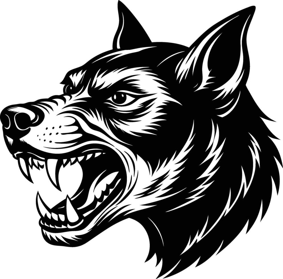 A wolf head with its mouth open and its teeth vector