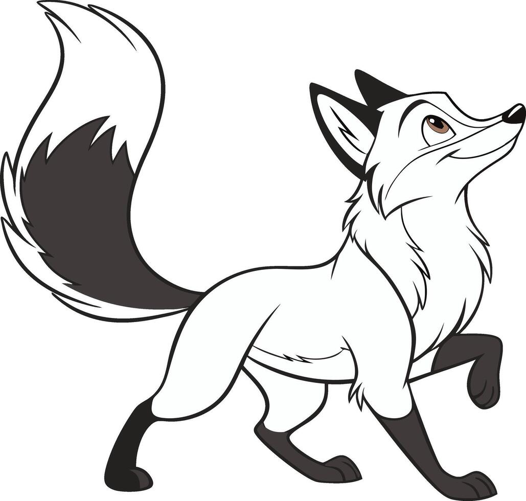 A cartoon fox with long tail and black and white fur vector