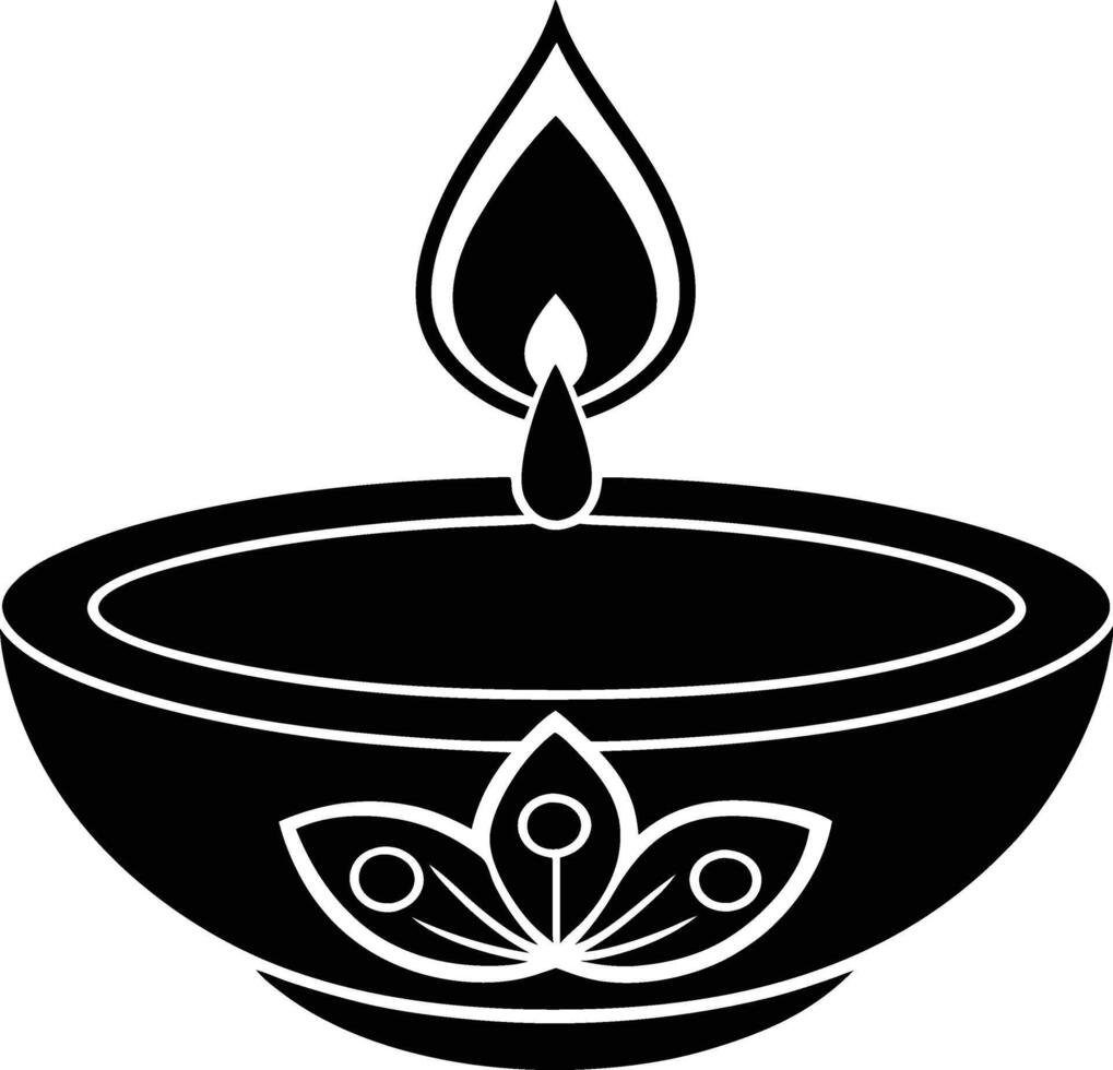 A black and white icon of a diya vector